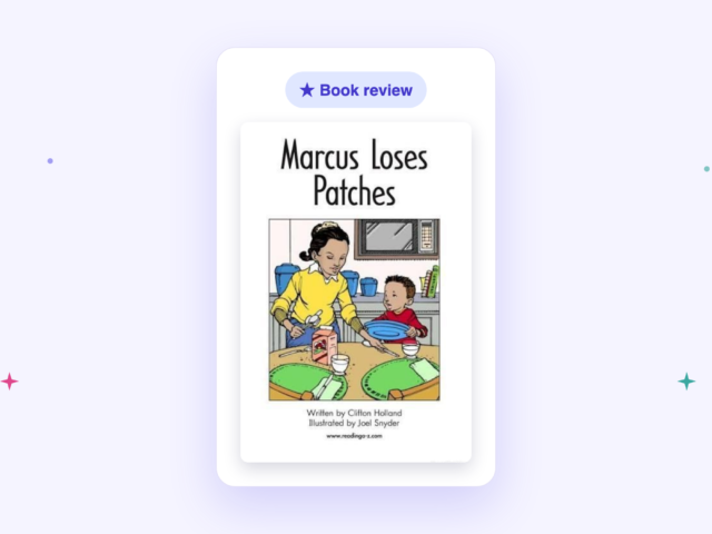 Cover of the book Marcus Loses Patches, showing Marcus and his mom in the kitchen at the dinner table.